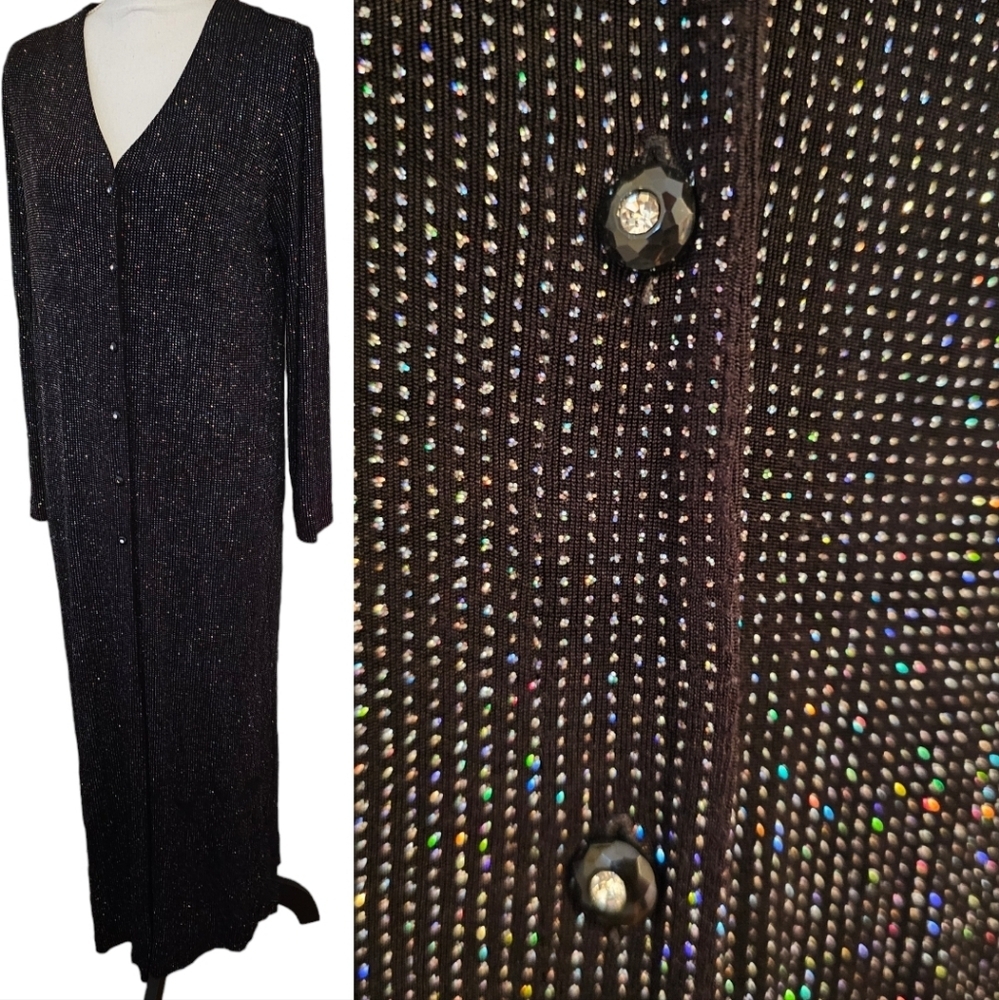 Sparkly Vintage Ronni Nicole by Ouida Shine Metallic Black Formal Long Dress